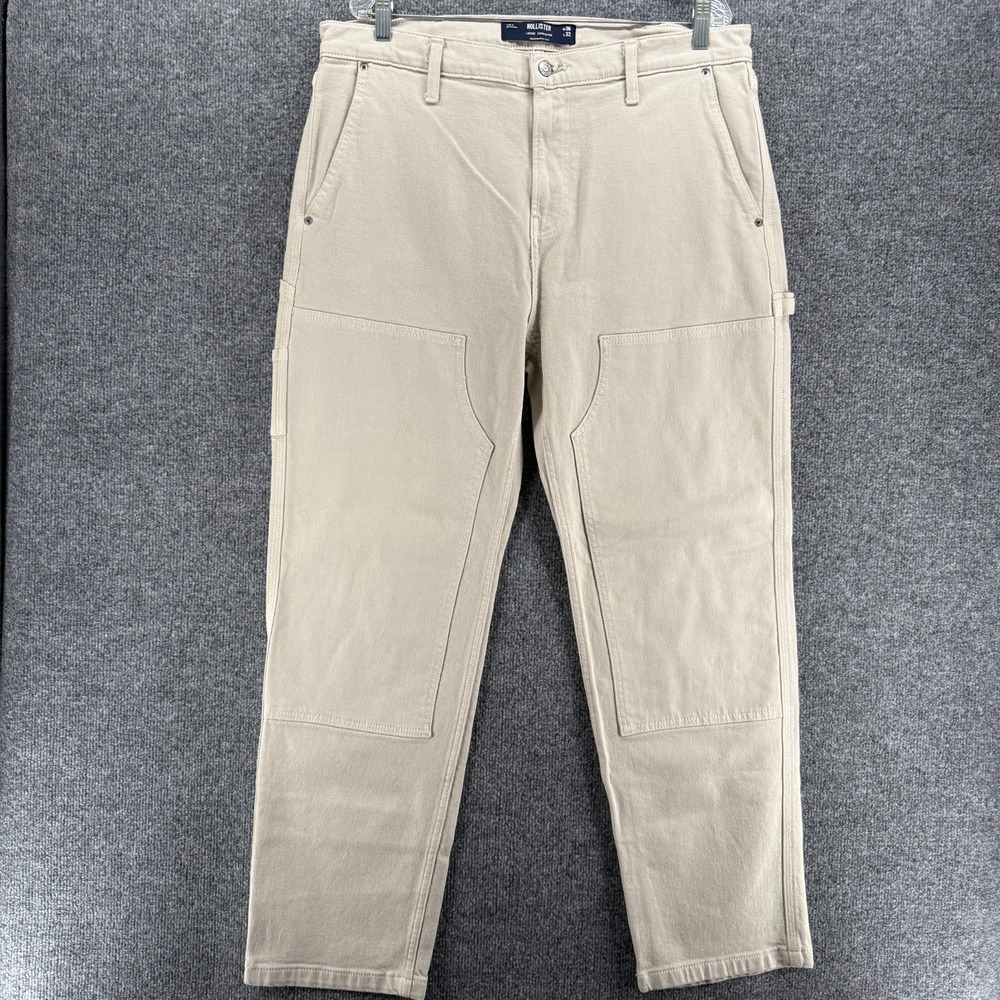 Hollister Jeans Mens 36x32 Beige Carpenter Double Knee Straight Loose Baggy 90s‎